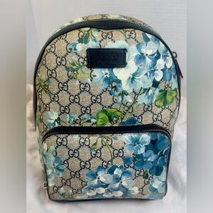 Gucci Bloom Blue Floral Mini Backpack- GG Supreme- Made in Italy- Dust Bag/COA